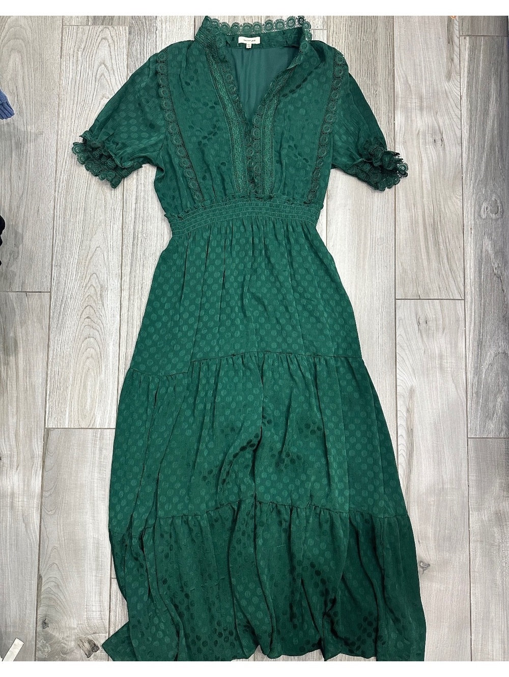 Max Studio Green Lace Trim Maxi Dress Size L